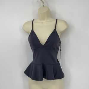 Susana Monaco ruffle peplum cami top blouse shirt London Fog gray hem new Small